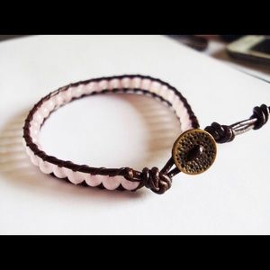 Rose Quartz & Leather Bracelet